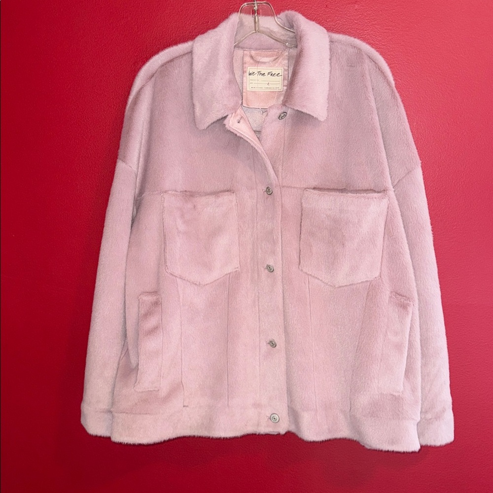 New We The Free Mauve Faux Fur Swing Style Jacket Sz L